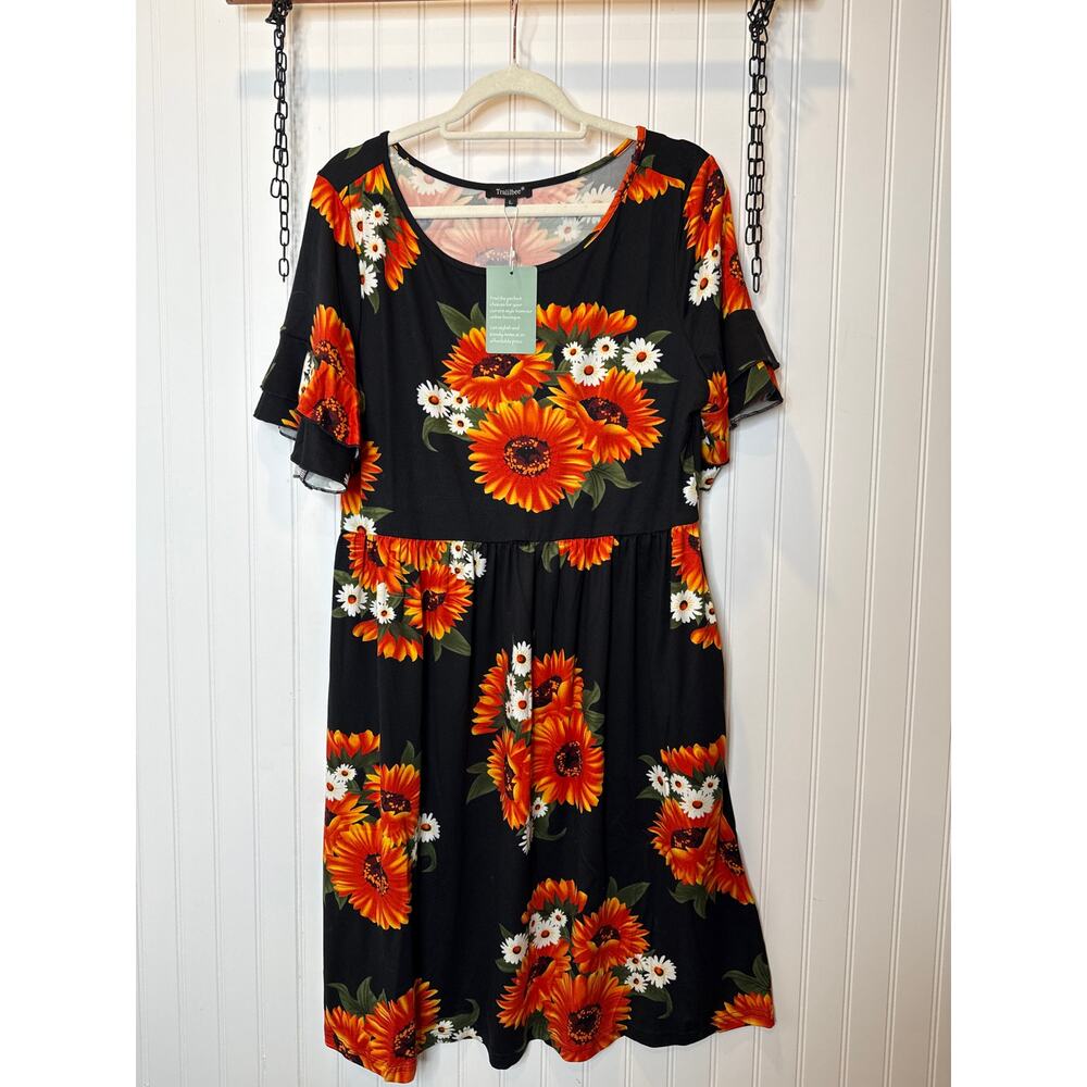 NWT Amazon Dresses Lot of 2 - Navy Faux Wrap & Bold Floral Dress Bundle Size L - Picture 3 of 7